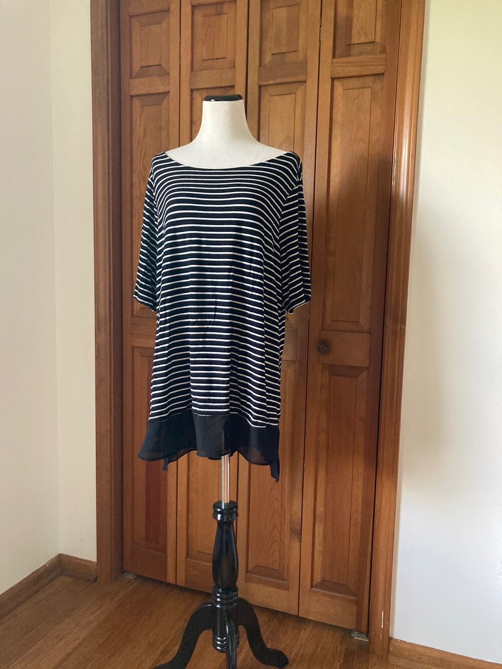 Ellen Tracy Striped Pullover Top With Chiffon Trim, Size 2X